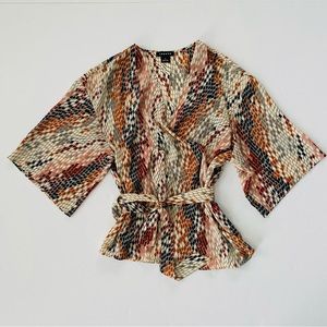 Trouve | Wrap Tie Waist Wide Sleeve Blouse GUC M